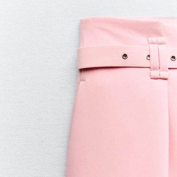 NWT. Zara Pink Viscose Blend Wide Legs Belted Trousers/Pants. Size M. - Picture 4 of 9